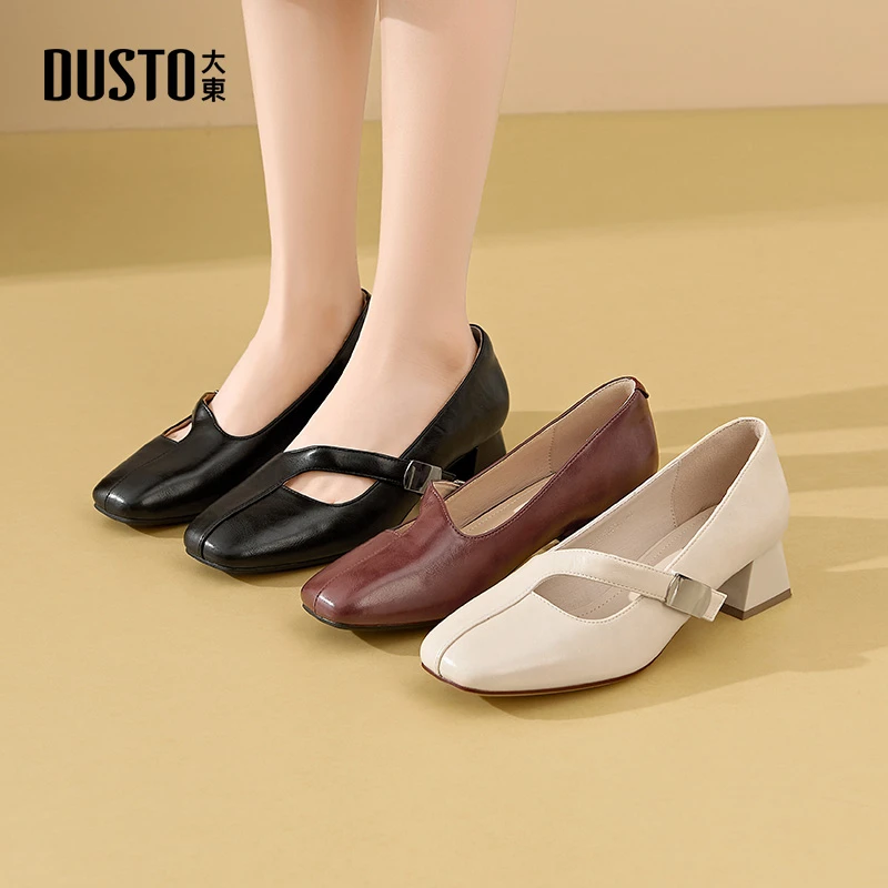 大东通勤鞋气质浅口女鞋秋季新款粗跟增高百搭玛丽珍鞋子女款0079