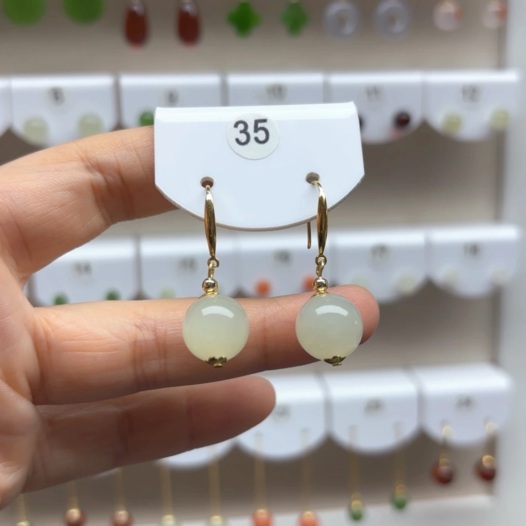 和田玉银S925镶嵌耳饰