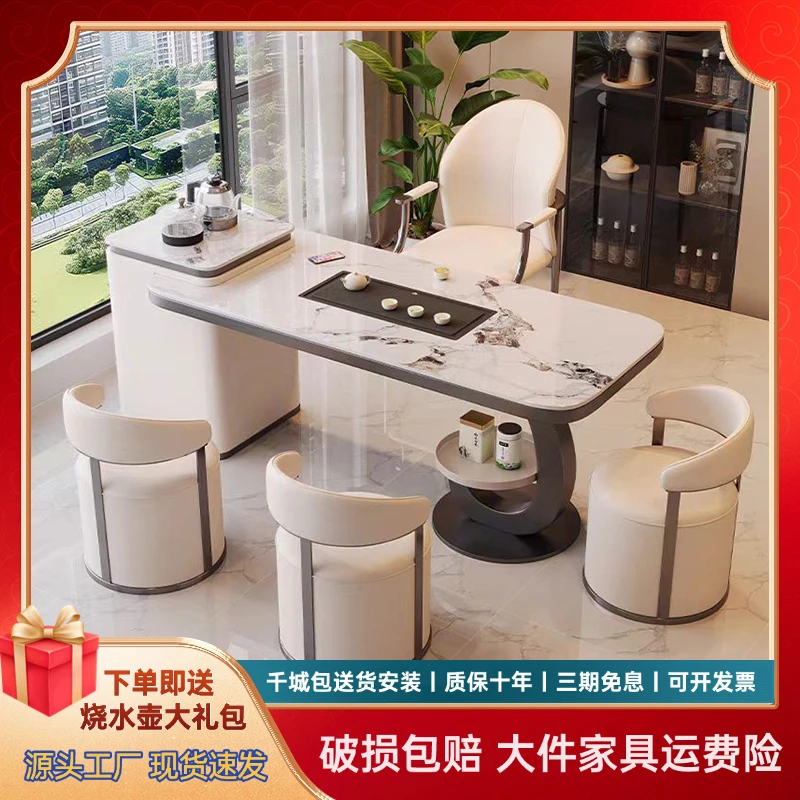 岩板茶台2到3人阳台小茶桌烧水壶一体小户型泡茶桌茶椅组合一整套