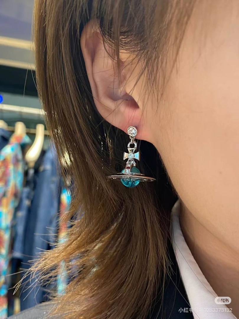 合金耳饰 休闲风复古港风耳钉经典蓝色个性欧若精灵风欧若假日风