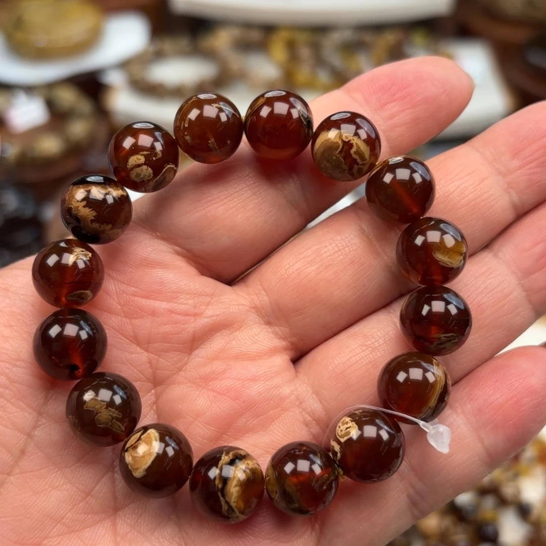 琥珀未镶嵌手链根珀溶洞妖花卡12