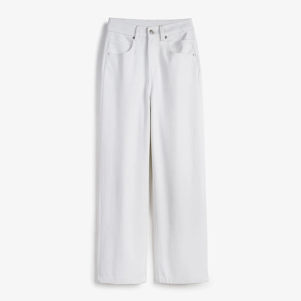 夏季新款四面弹莱赛尔显瘦窄版珍珠白直筒牛仔裤女款百搭拖地裤