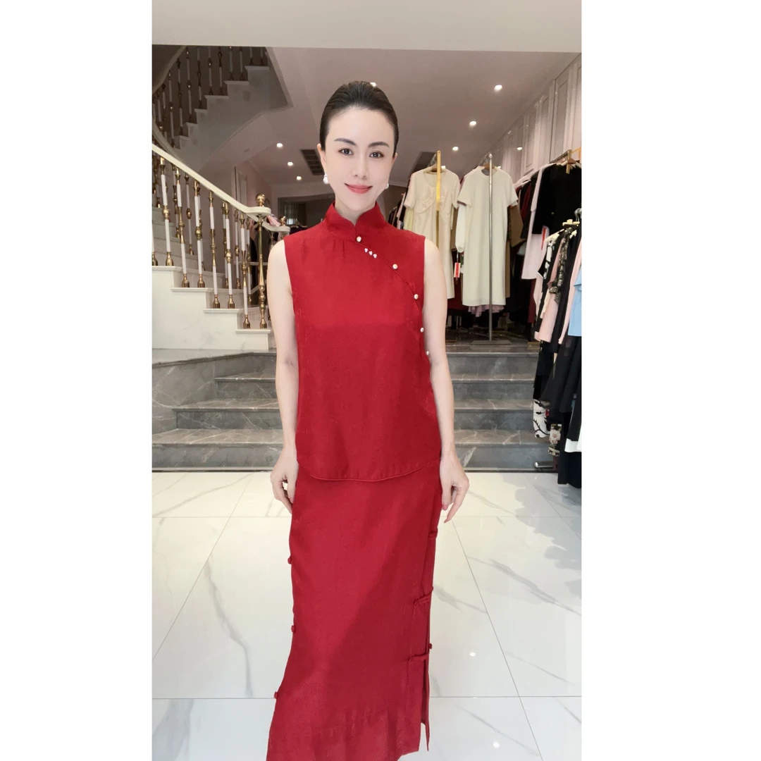 5972【国泰民安】研家轻奢非遗真丝花罗新中式立领马甲上衣盘扣半裙