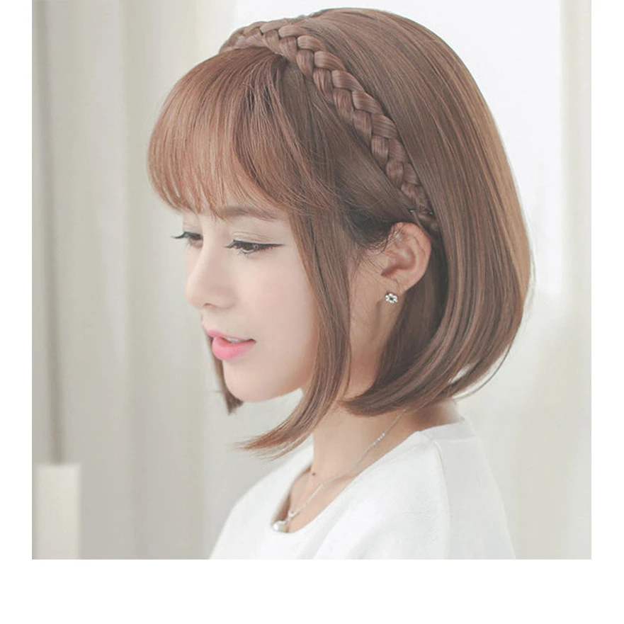 女士假发发箍一体式无痕隐形空气齐斜两用刘海片麻花辫减龄高温丝