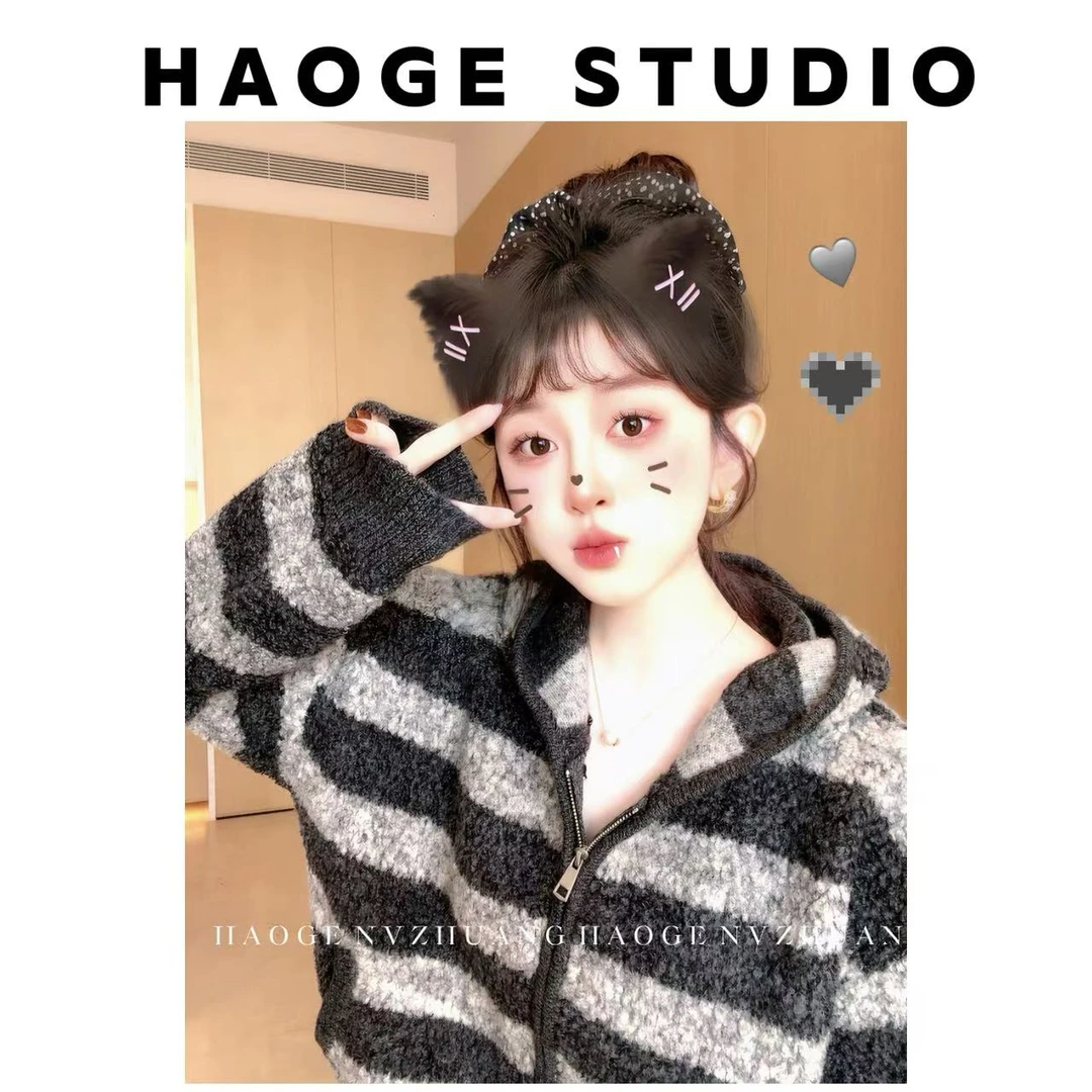 浩哥严选●条纹毛衣HGQ5MY4392A全羊毛毛衣预秋冬宽松外穿慵懒保暖