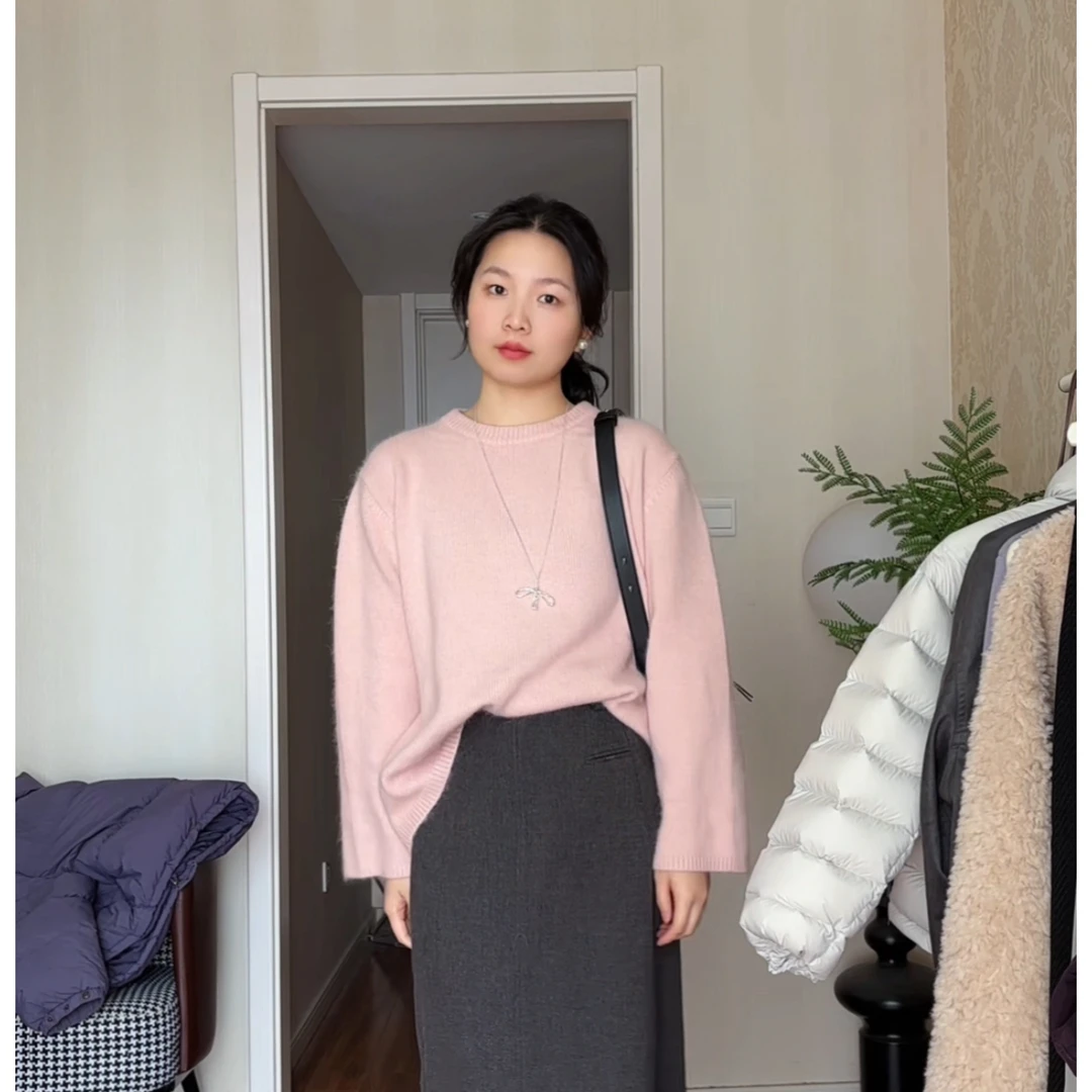 针织衫打底圆领纯色A字厚款显瘦宽松型常规款