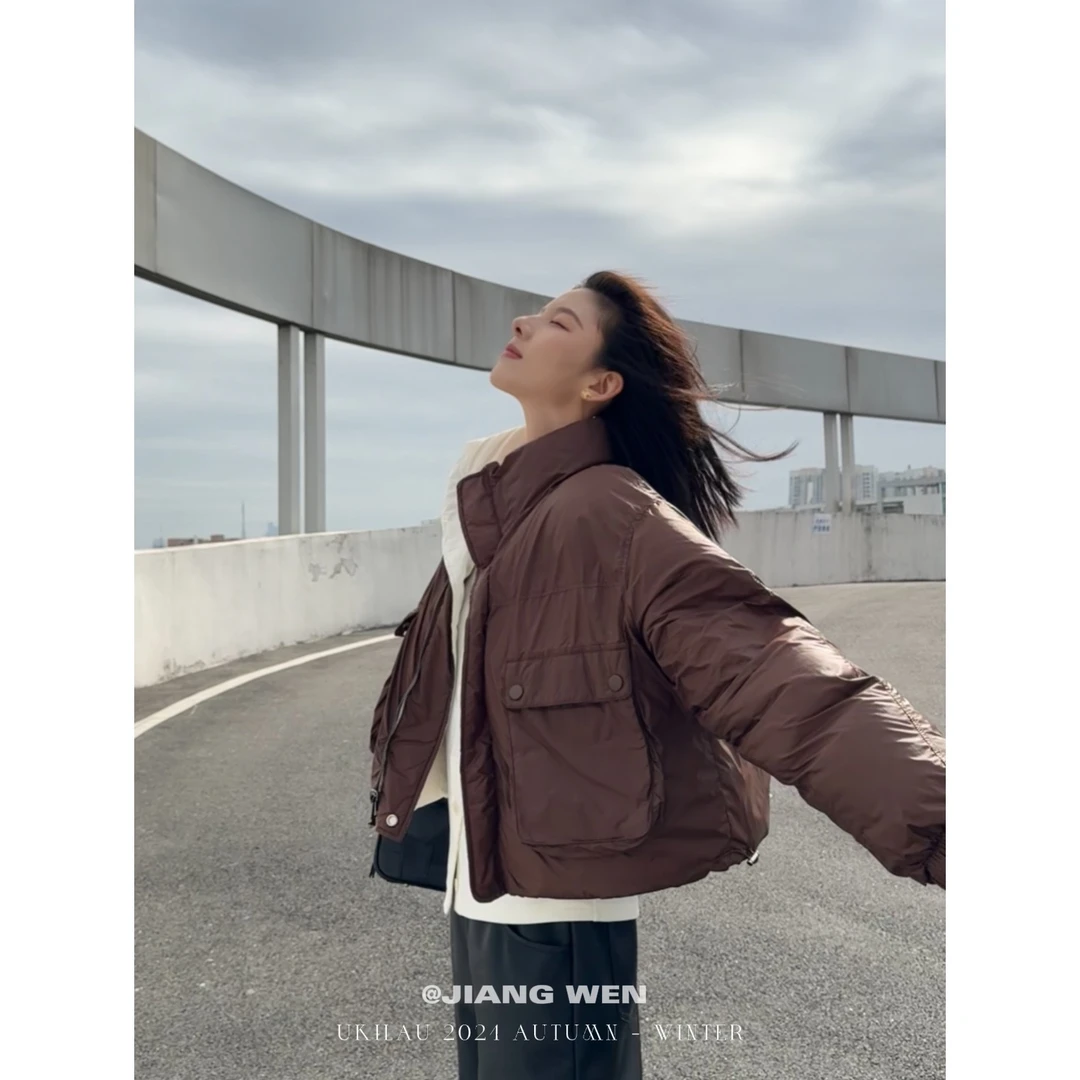 UKILAU【德芙羽绒】白鸭绒羽绒短款宽松加厚面包服立领外套