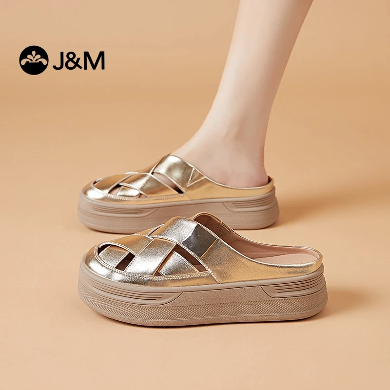 J&M/快乐玛丽夏季轻奢镂空包头罗马编织女鞋手工制造意式风格G791