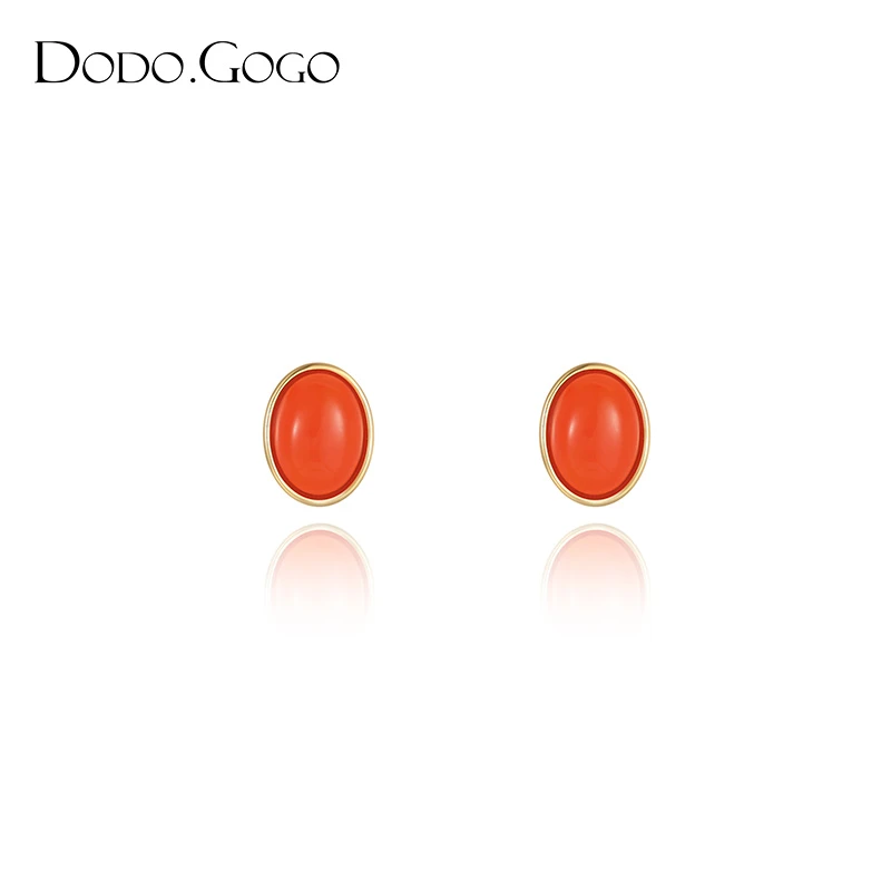 合金耳饰 椭圆樱桃红耳钉时尚百搭耳环精致