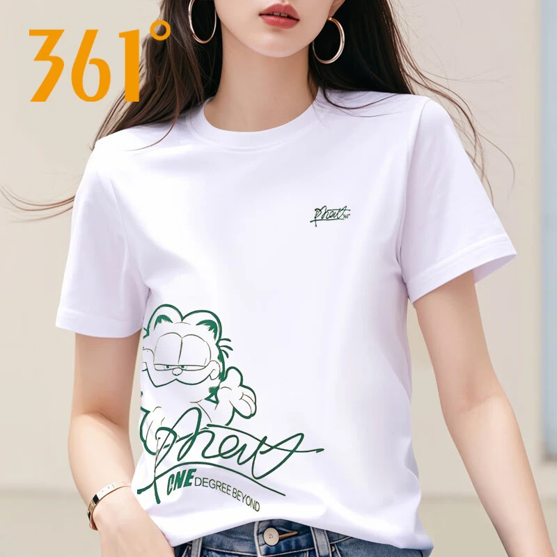 361°加菲猫联名款白色T恤2026夏季新款女装宽松短袖上衣562529104