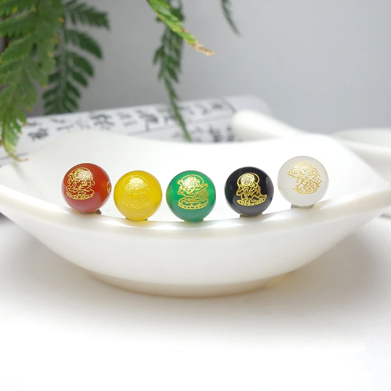 【五路财神】黑白红黄绿天然7A玛瑙散珠专拍