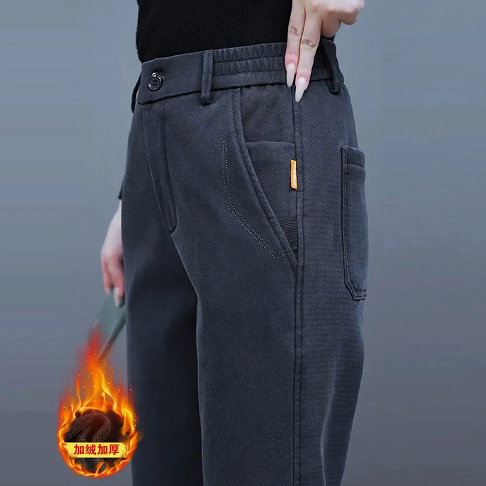 冬季加绒休闲裤男宽松直筒弹力男士长裤保暖大码新款男裤