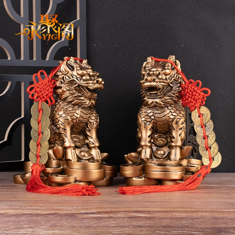 金钱麒麟摆件树脂工艺礼品家居摆设家居装饰品