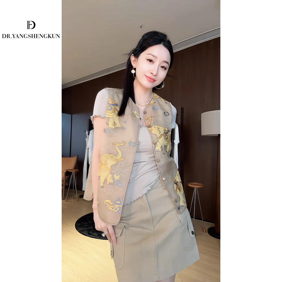 杨圣坤2025夏季新品女士新中式重工大象刺绣真丝无袖马夹L256719