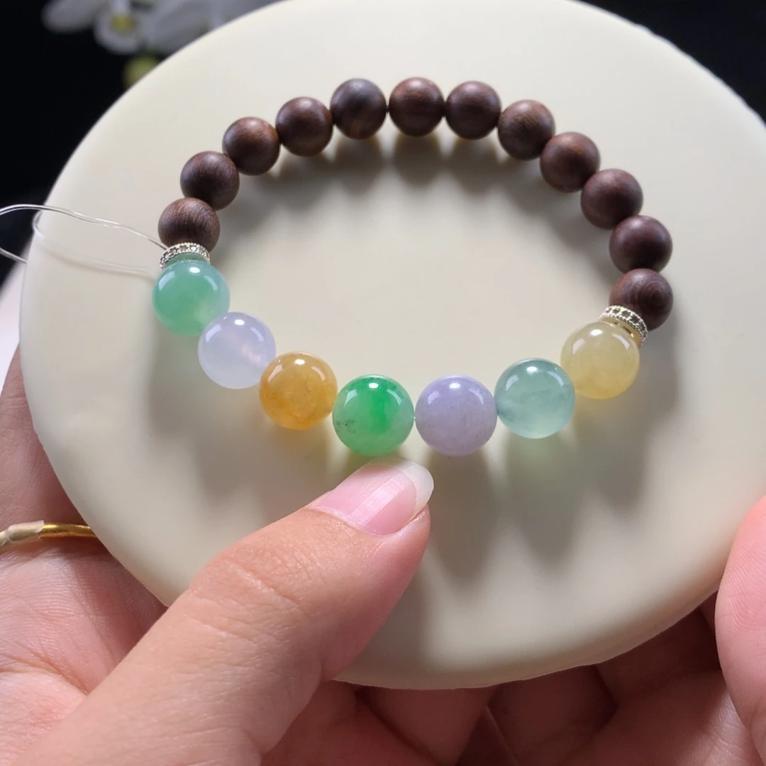 未镶嵌手串翡翠卡10浓彩串