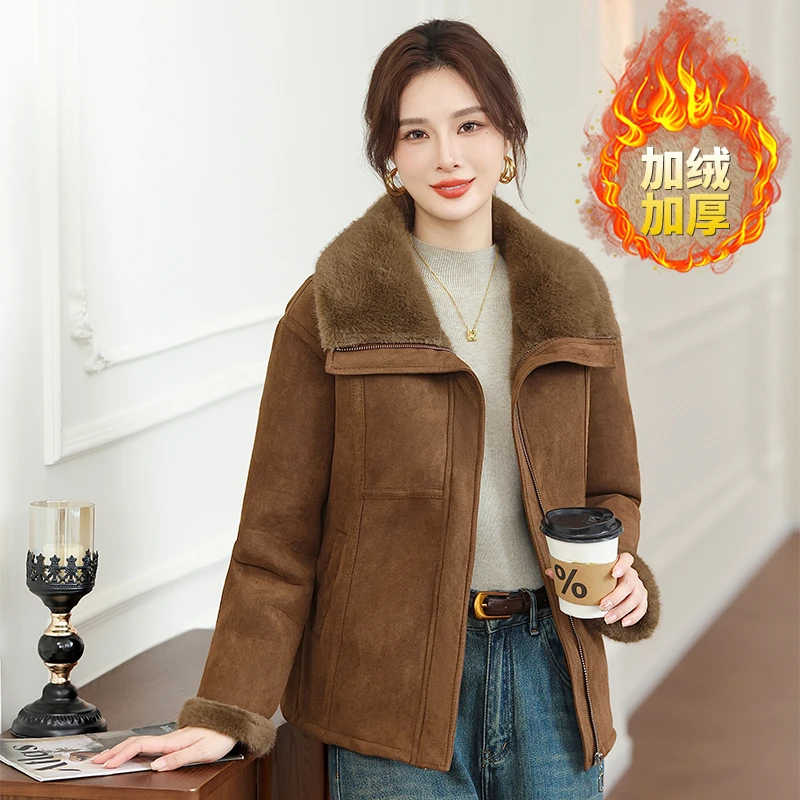 【叶十八专属】新款宽松型保暖休闲风常规款短外套加厚秋冬棕色翻领