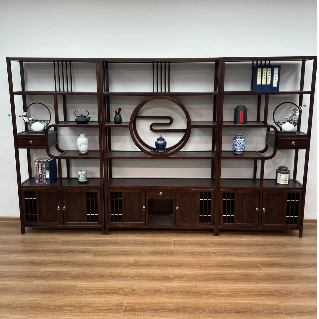 乌金木旭日东升实木博古架新中式多宝阁多用隔断展示架置物架多用