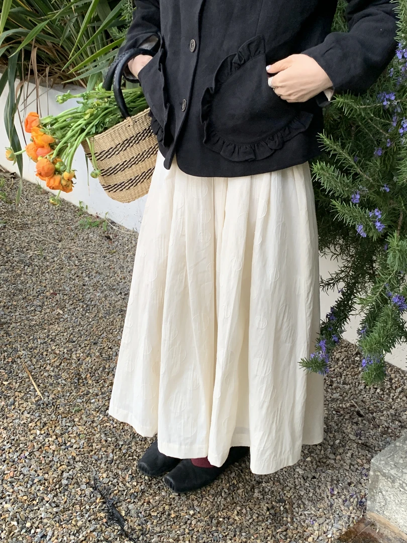 秋屿moment 自制 法式提花百搭中长款半身裙