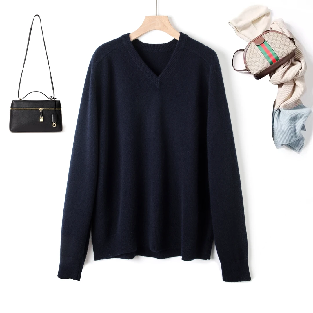 晴川】251322简约经典长袖V领纯色女士毛衣