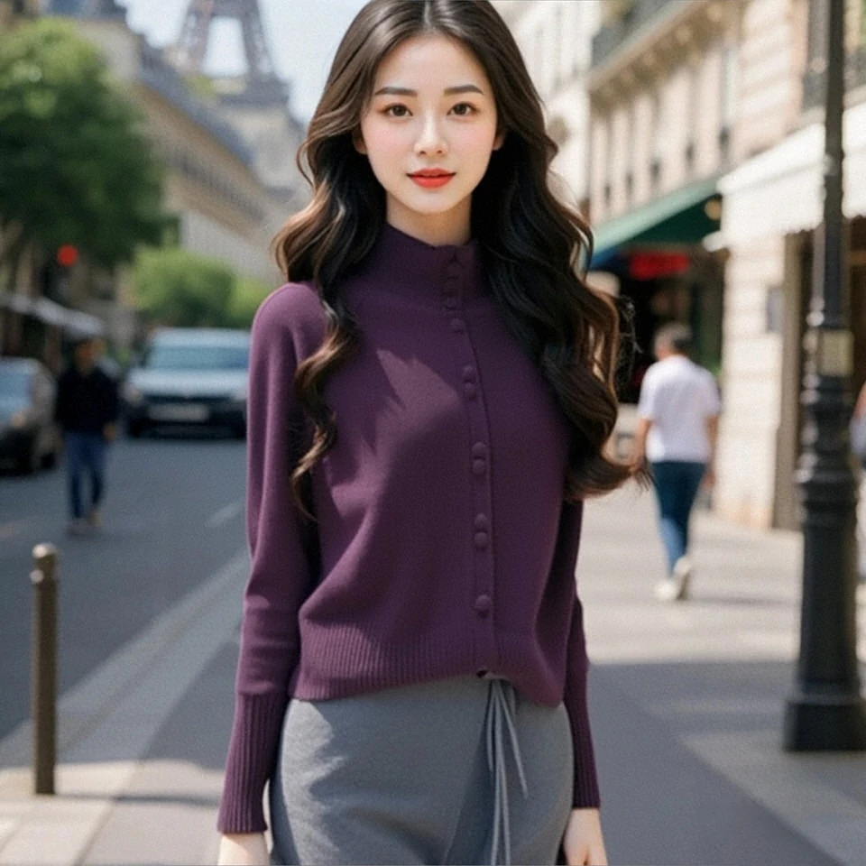 冬季新款设计感复古高领毛衫韩系纯色慵懒风高级感宽松毛衣外套女