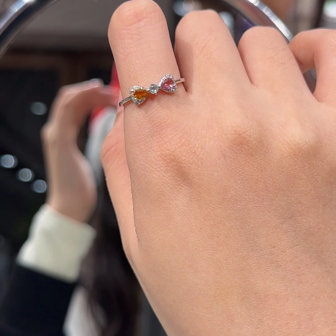 碧玺银S925镶嵌戒指圣诞蝴蝶 多巴胺彩虹