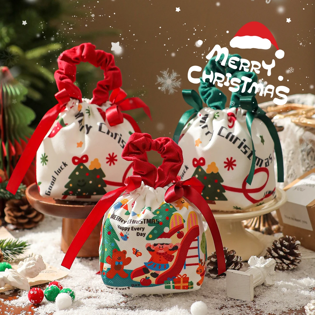 圣诞节帆布包苹果包装袋平安夜糖果手提礼物束口袋礼品袋2025新款