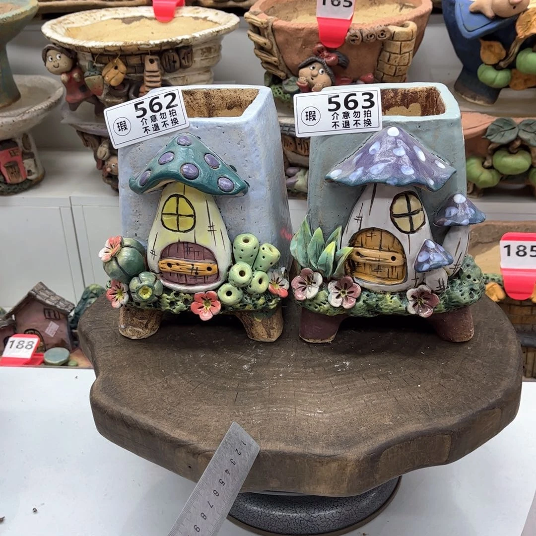 红陶白**子花盆5623瑕疵公子