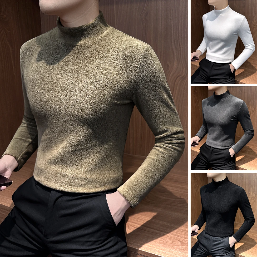 双面绒半高领男士打底衫冬季男款爆款2025新款男装加厚款内搭t恤