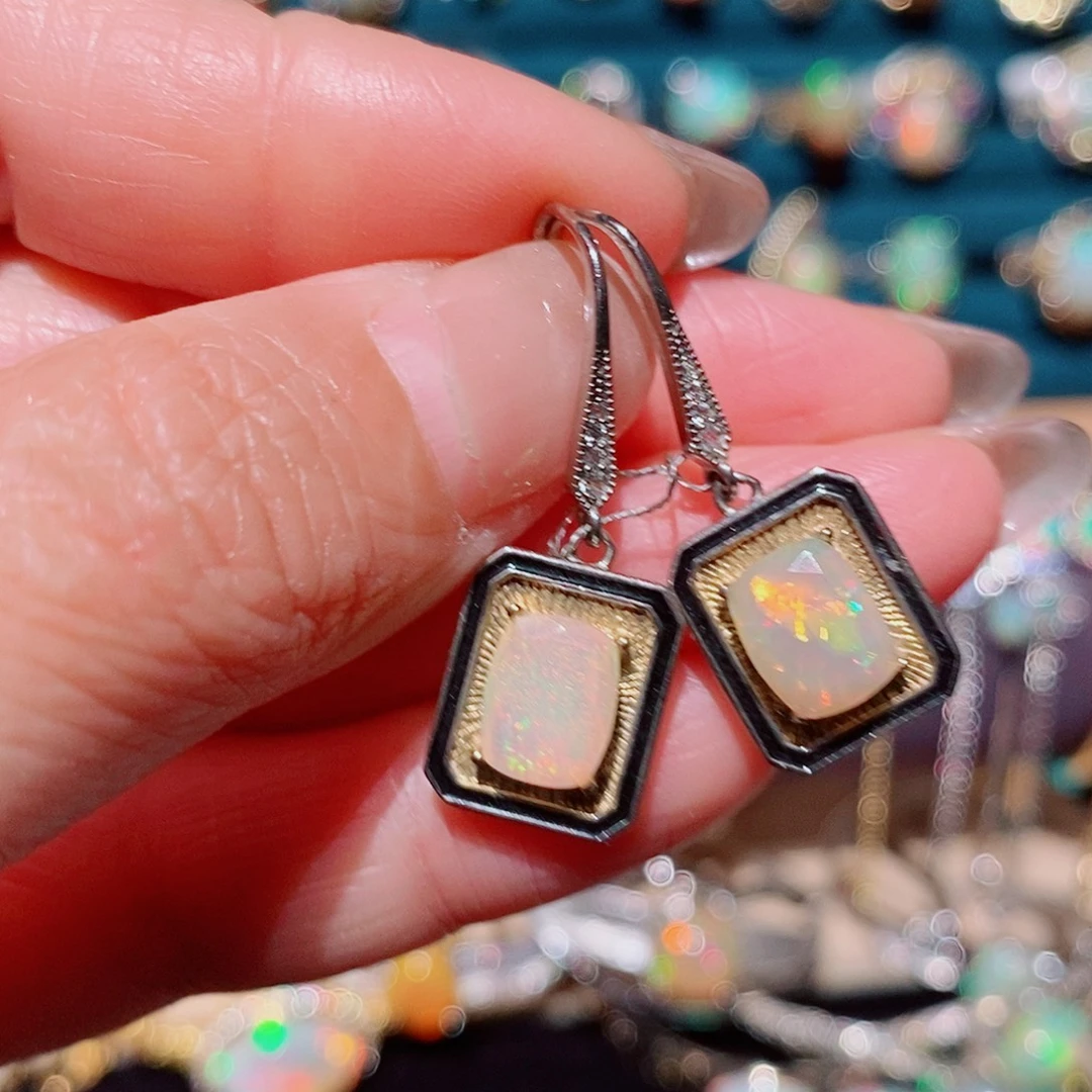 欧泊银S925镶嵌耳饰