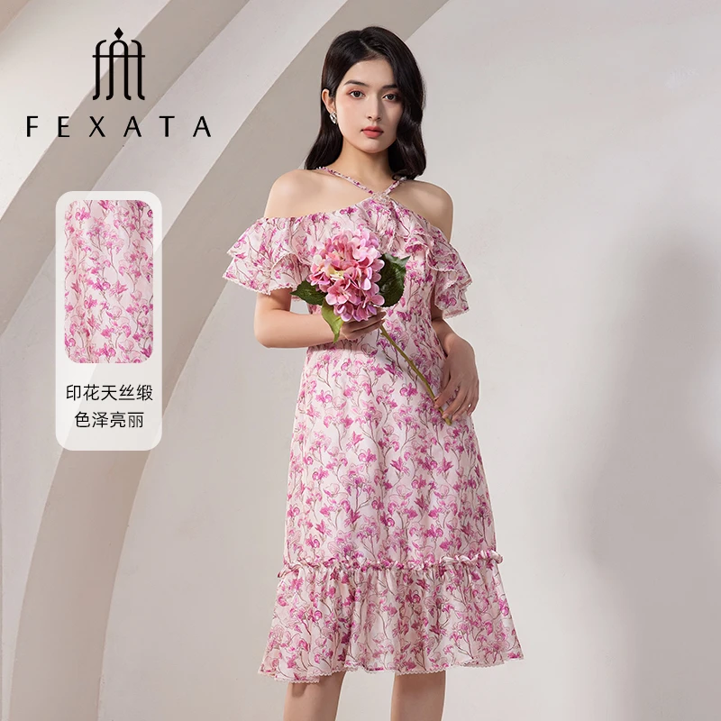 【芊芊专属】FEXATA斐格思一字领吊带印花裙连衣裙F42T1603