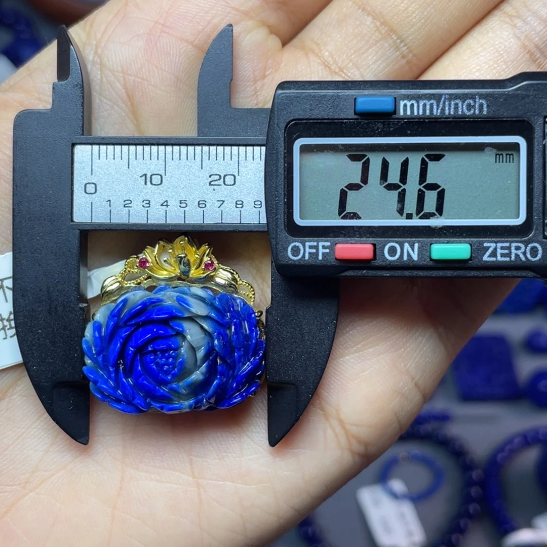 银S925镀金镶嵌青金石牡丹吊坠