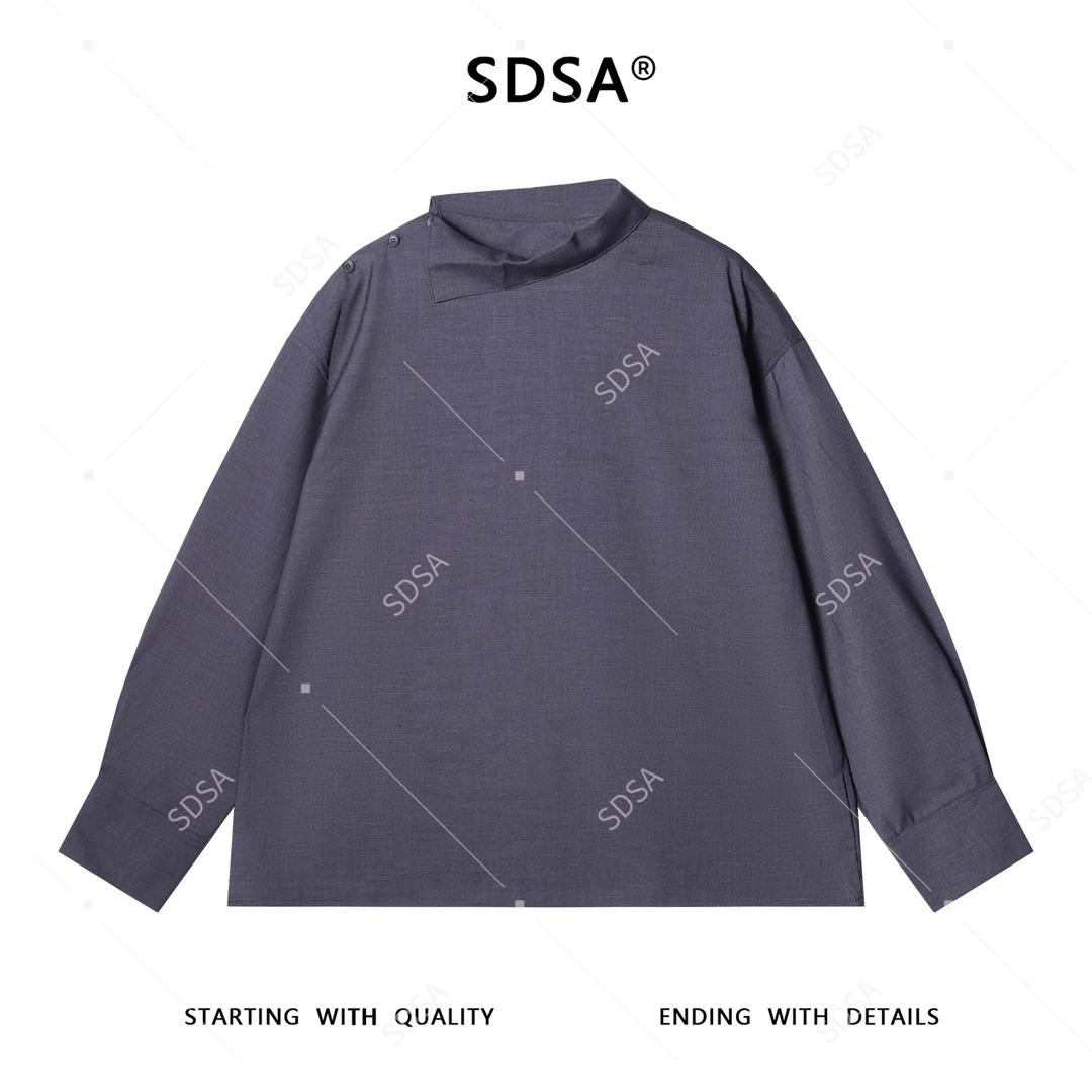 SDSA男士秋冬新款痞帅男装潮牌宽松翻领纽扣长袖衬衫休闲时尚衬衣