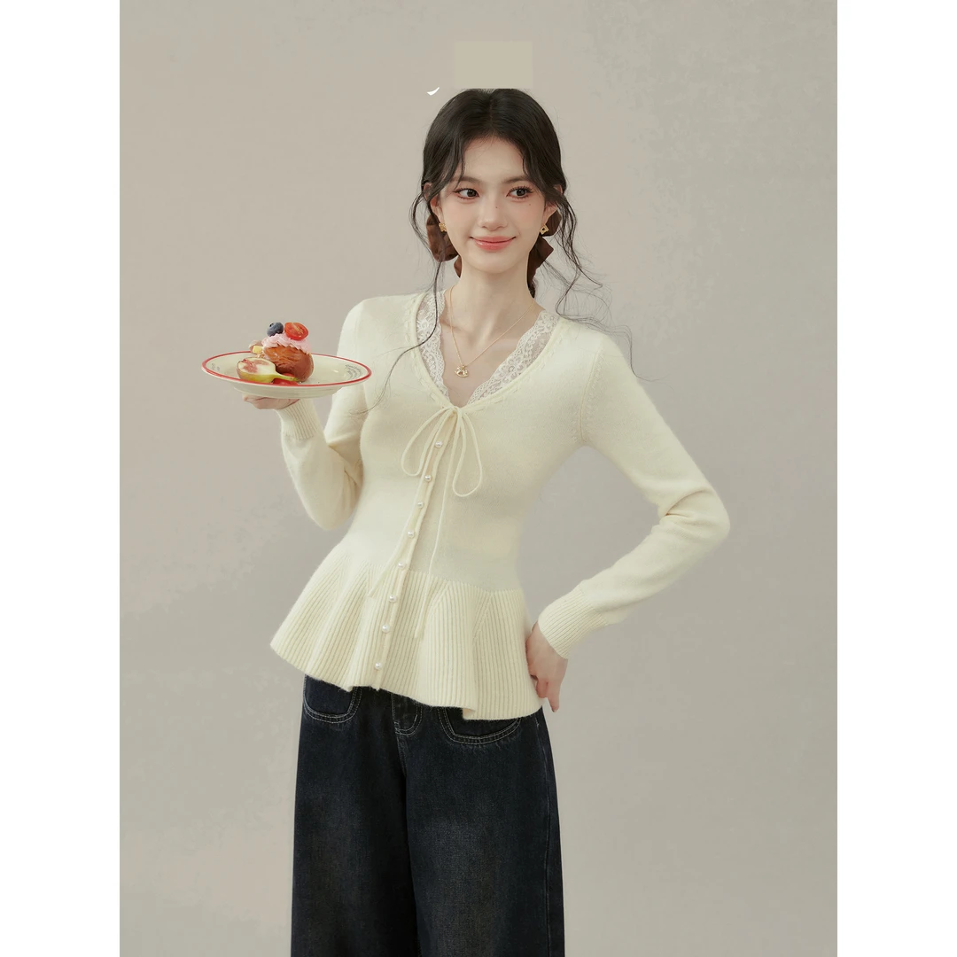 【大码】5083《优雅起义》V领长袖针织衫女秋冬新款打底上衣