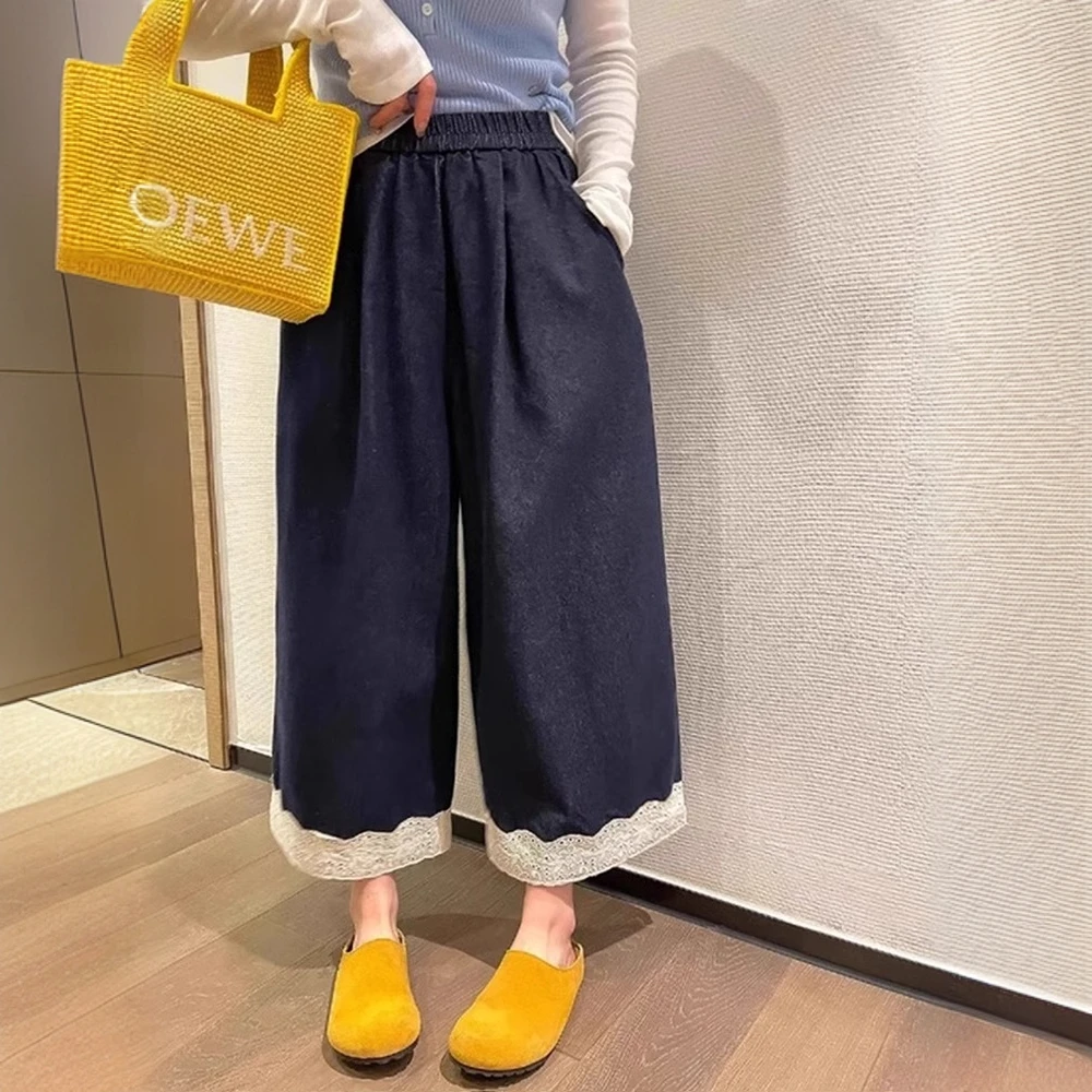 五一旅游出街衣服蕾丝奶奶裤日系女梨形身材百搭气质宽松阔腿裤