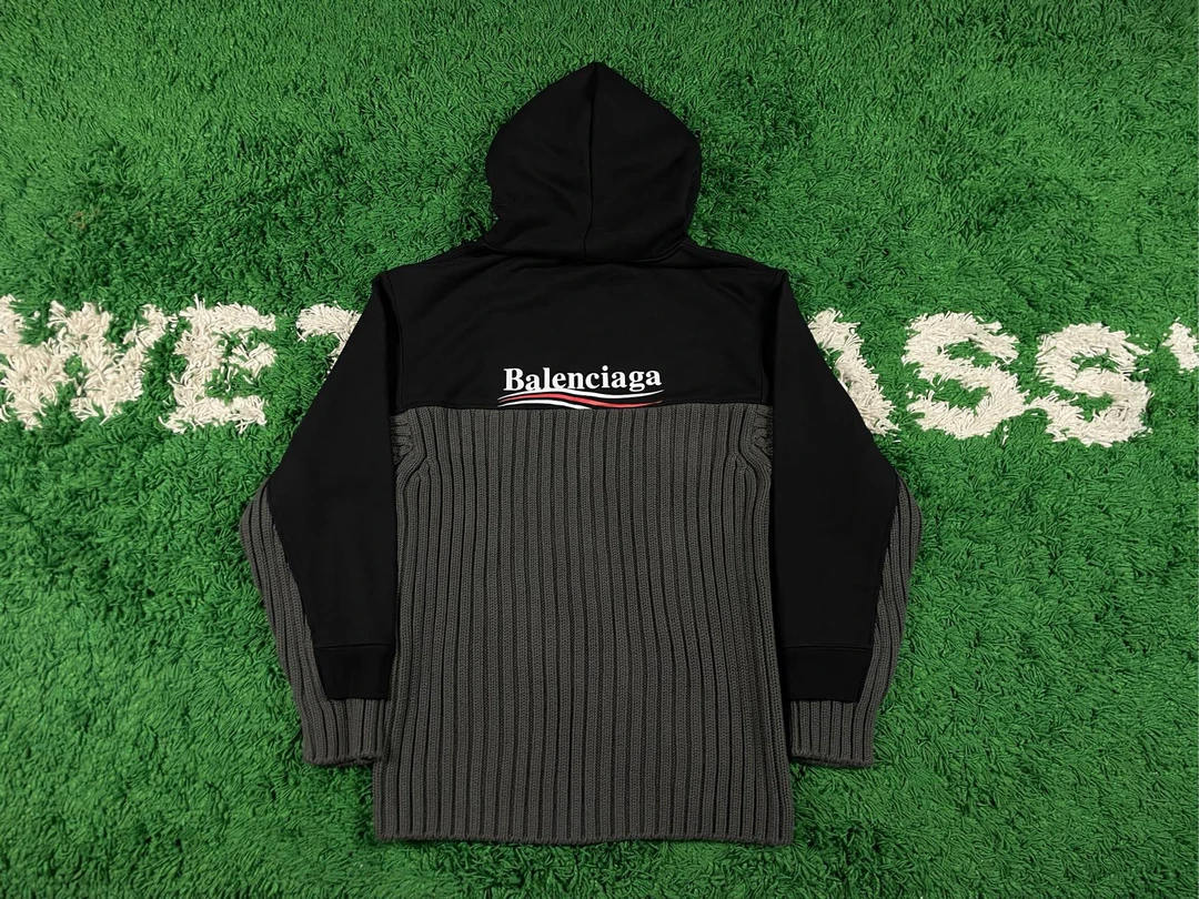 全新未使用 Balenciaga/巴黎世家 毛衣拼接可乐帽衫 XS码 A10398