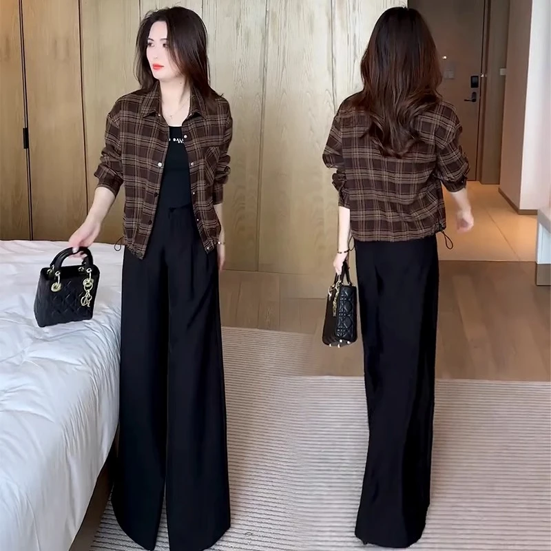 时尚复古格子短外套女2025春季新款小个子宽松显瘦休闲衬衫上衣潮