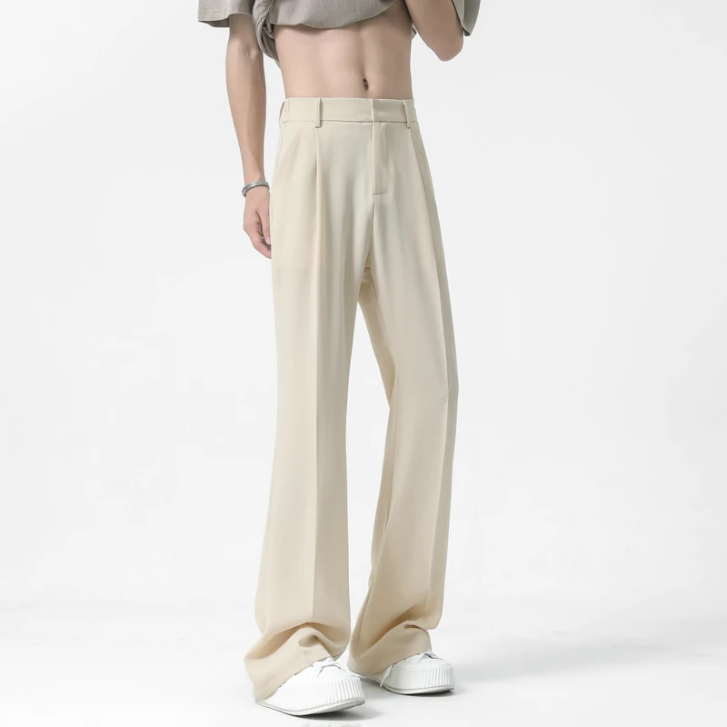 殿若轻奢西装冰丝裤子男士高级感垂感喇叭裤夏季薄款休闲裤阔腿裤