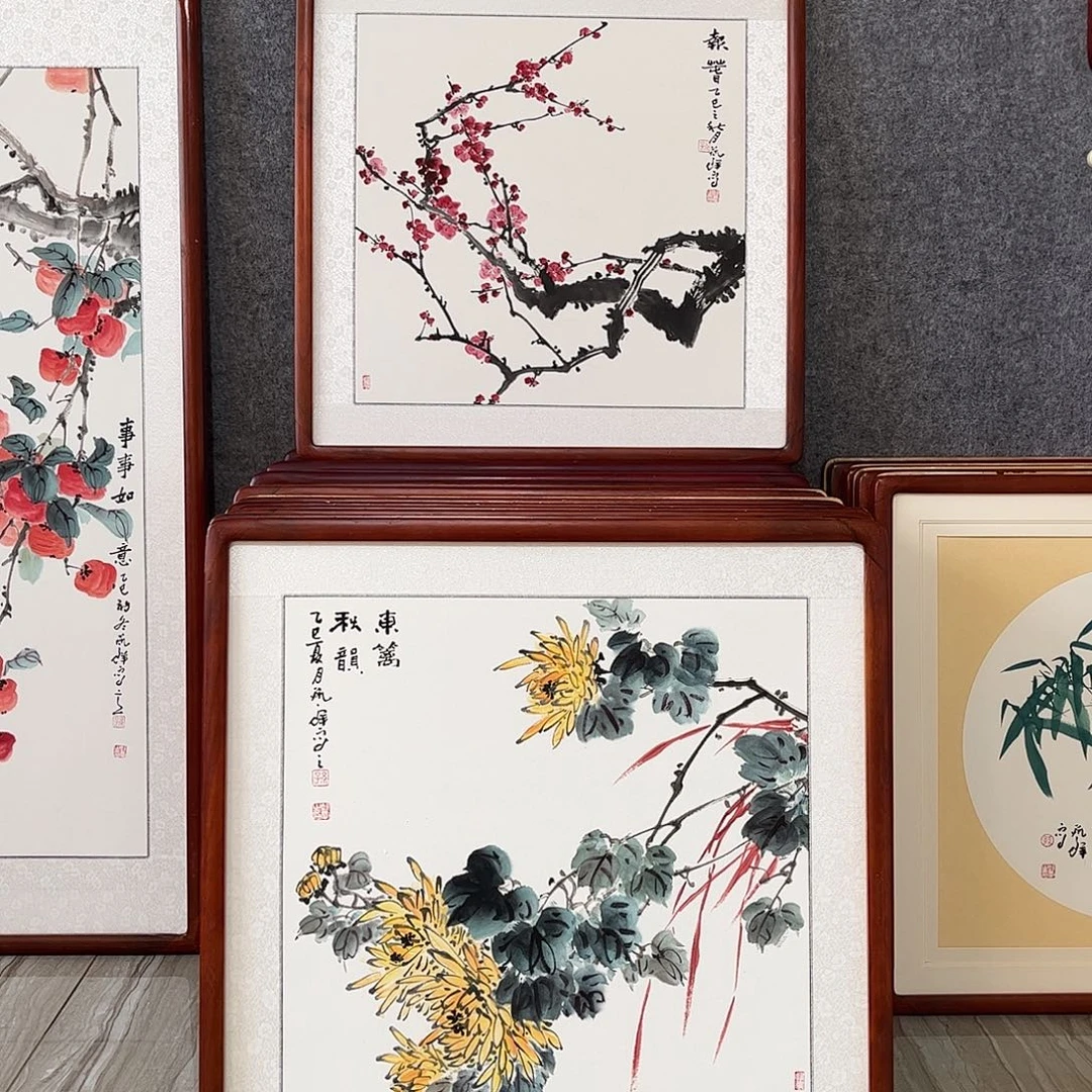 国画书画作品带框63×63