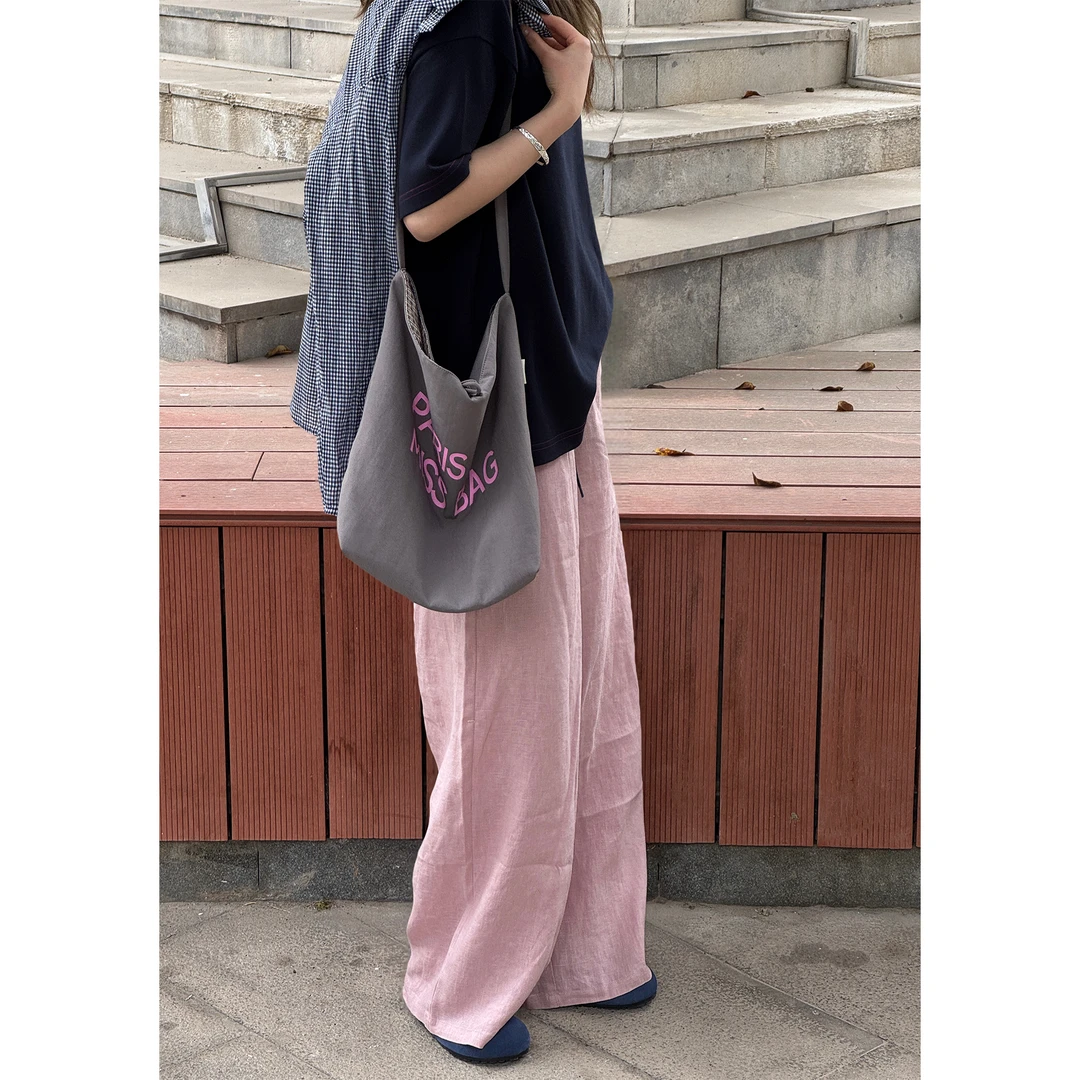 zhukele  皮绳麻直筒裤