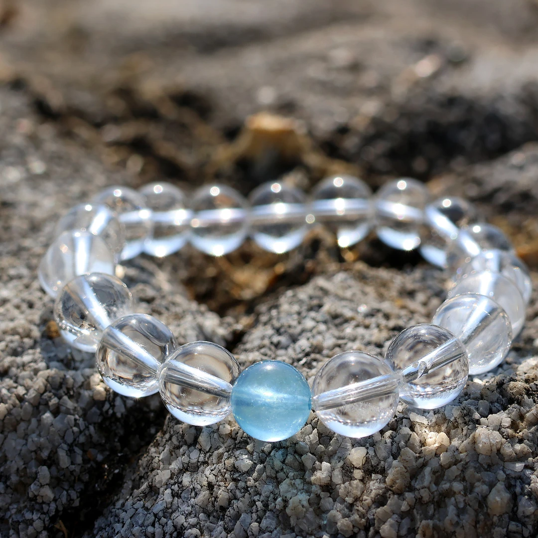 8mm天然海蓝宝白水晶手链女生款