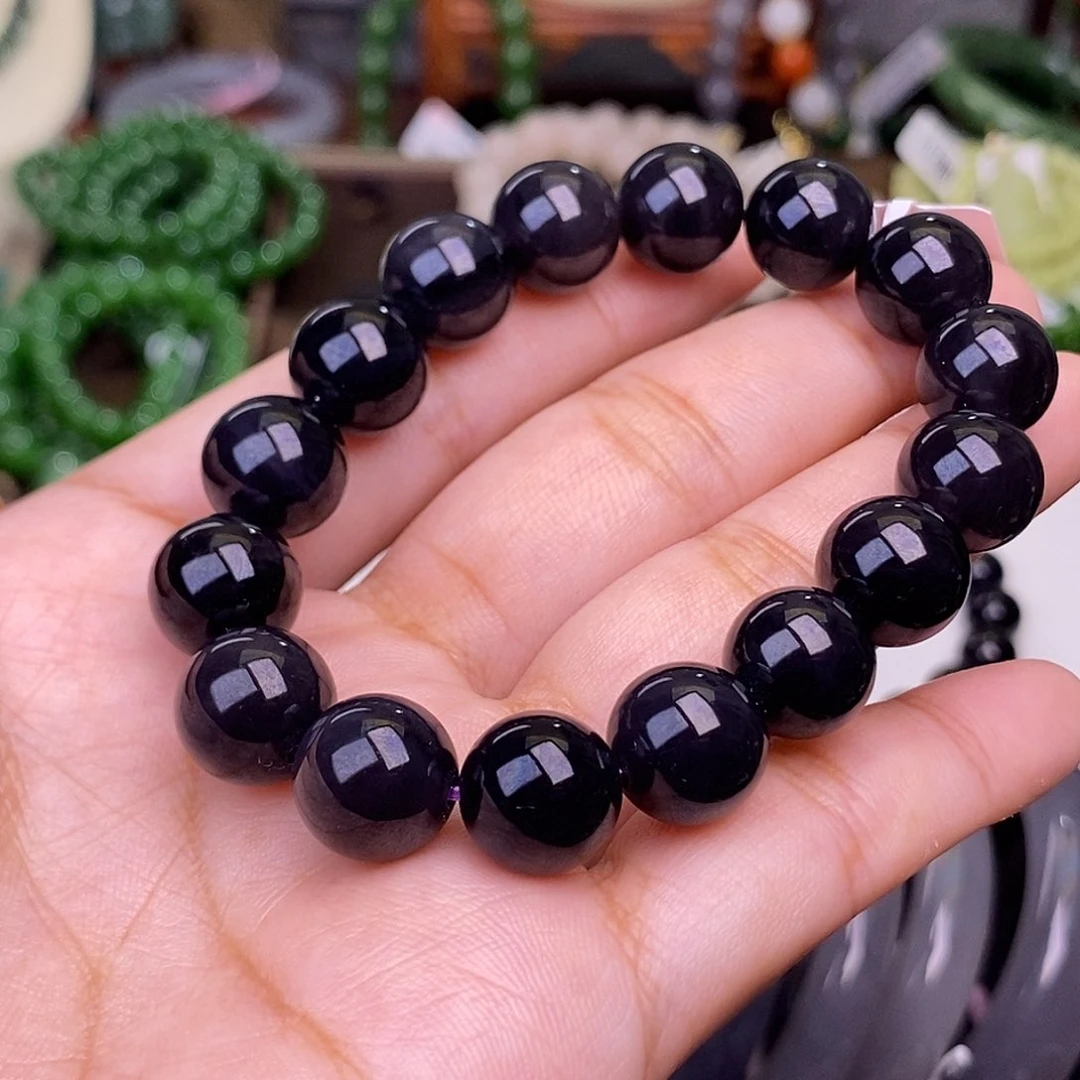 和田玉烟紫帝王紫老料约12mm手串未镶嵌