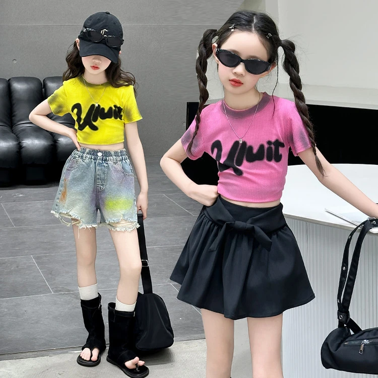2025短款上衣潮酷夏季印花女童中大童