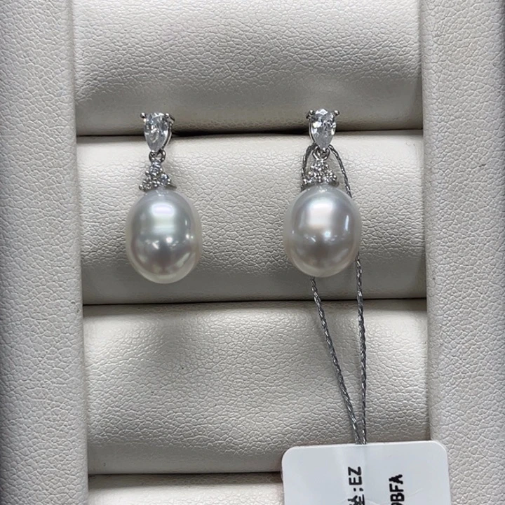 海水珍珠耳饰银S925镶嵌澳白 9-10mm 135号