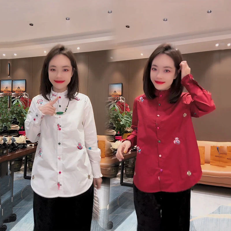 欧货网红爆款高级感刺绣衬衫女2025春秋新款时尚气质韩版宽松上衣