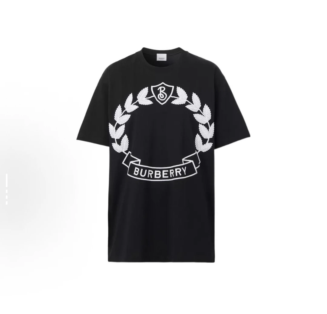 99新 BURBERRY/博柏利 字母刺绣宽松圆领短袖T恤 女款 黑色