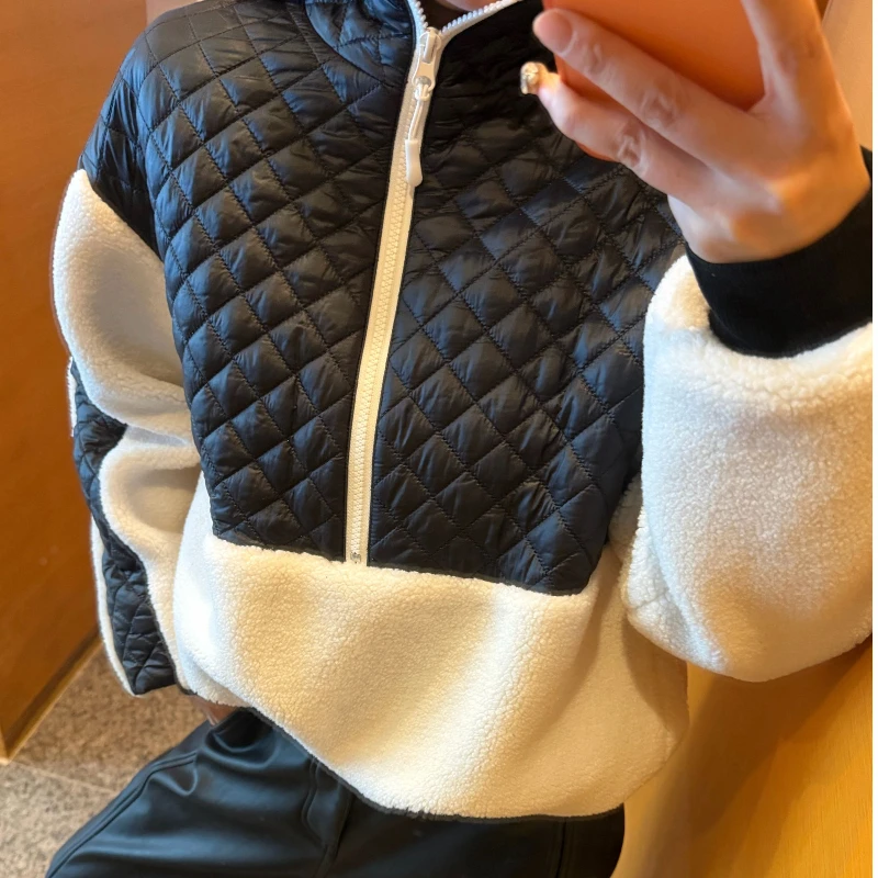 【陶格X】辣妹黑白撞色拼接立领羊羔毛外套TG25D4C4354