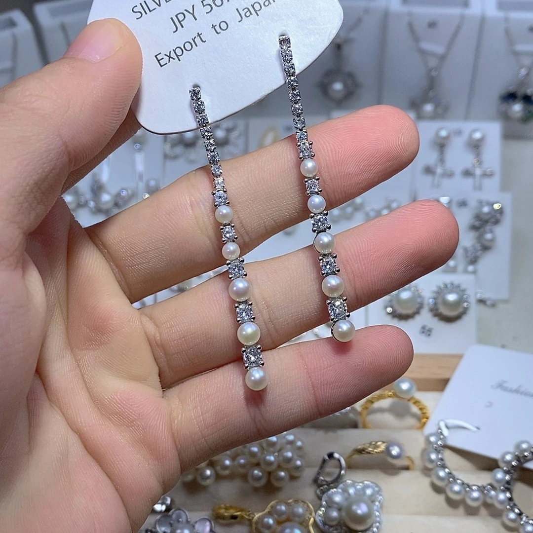 银S925镶嵌耳饰淡水珍珠