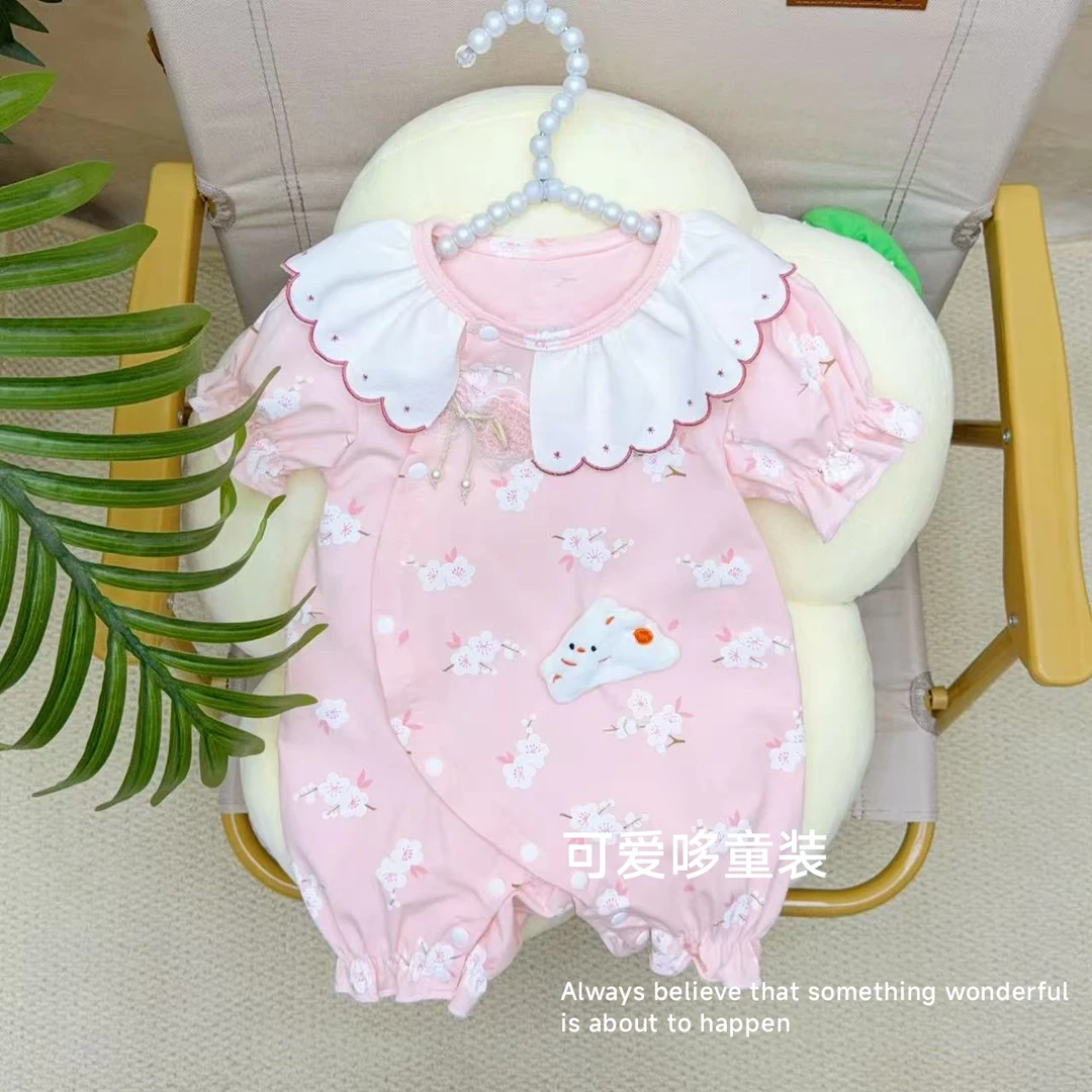 2025新生婴儿夏季连体衣女宝超萌百天纯棉甜美公主薄款短爬哈衣