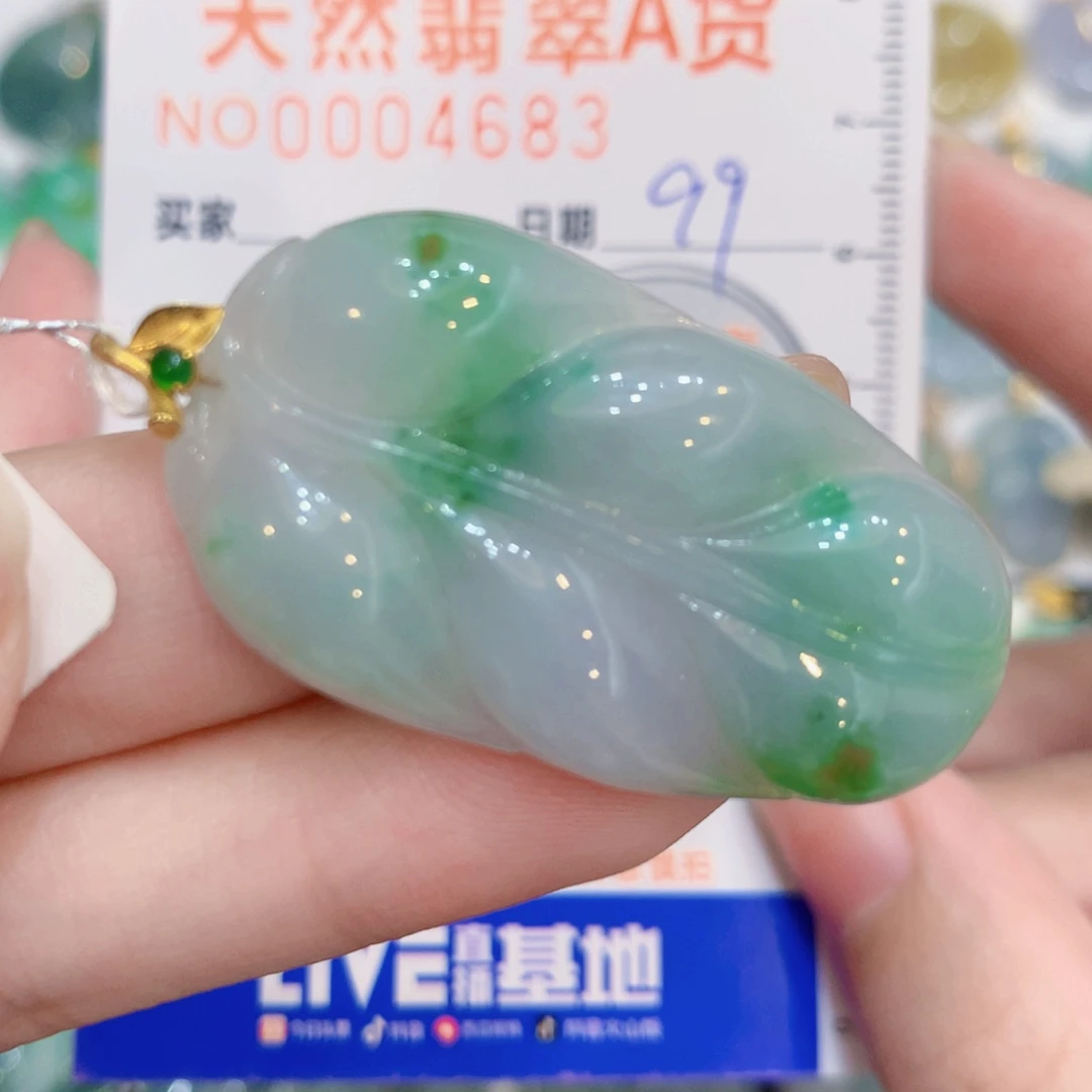 翡翠18K金镶嵌颈饰叶子