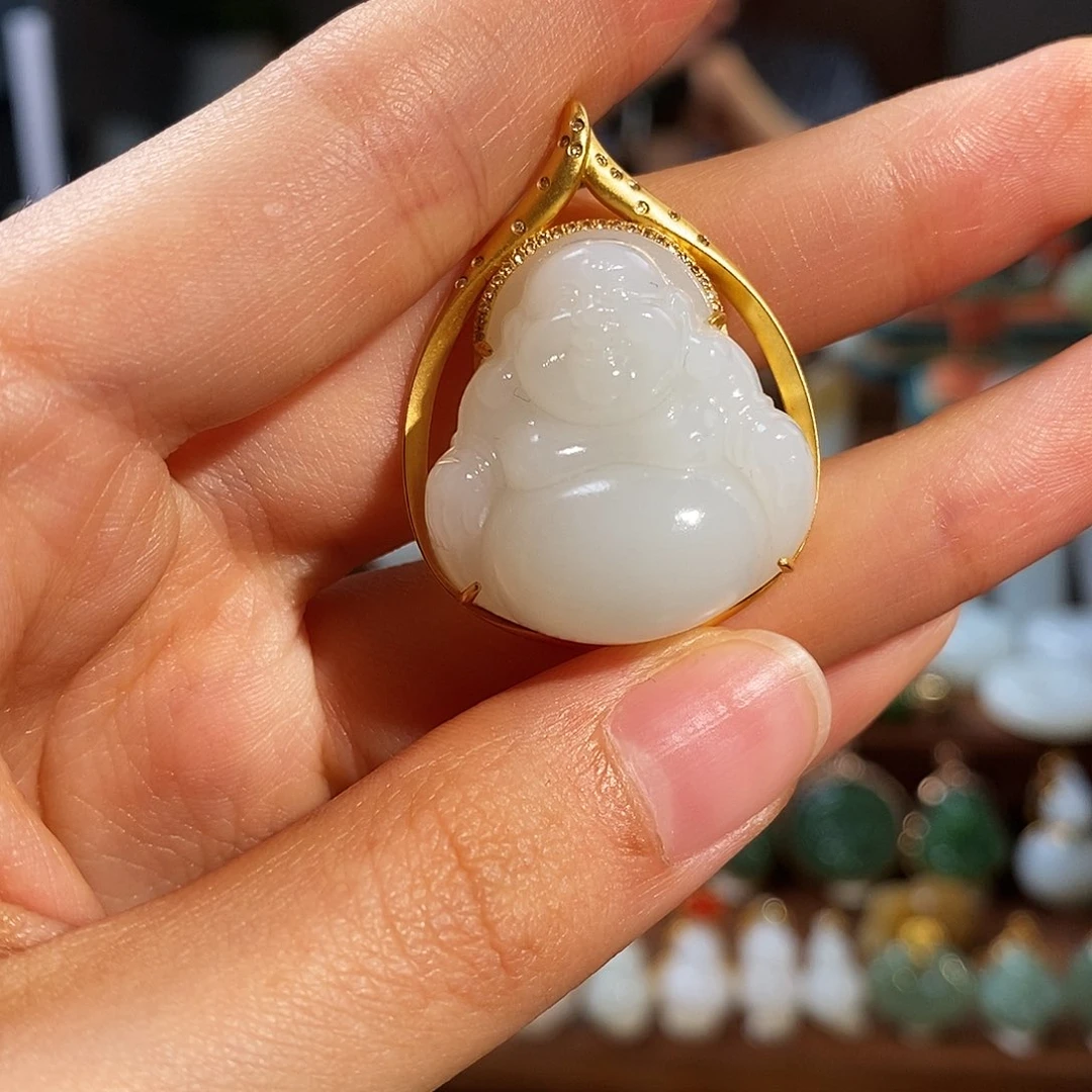 和田玉（白玉）18K金镶嵌吊坠(不含链)?*?